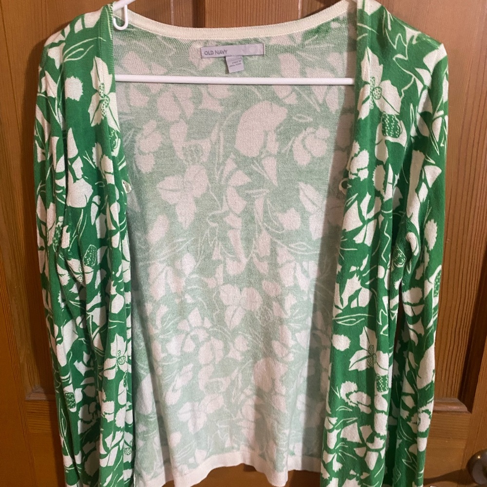 Old Navy Green and White Floral Cardigan